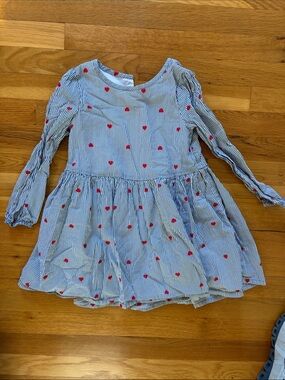 Tucker and Tate - Striped Blue Kids Dress with Red Heart Print